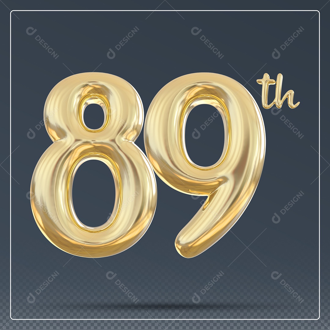 Elemento 3D Número 89 Th Dourado para Composição PSD