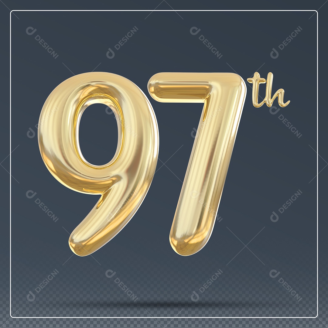 Elemento 3D Número 97 Th Dourado para Composição PSD