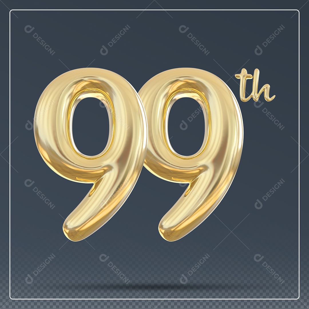 Elemento 3D Número 99 Th Dourado para Composição PSD