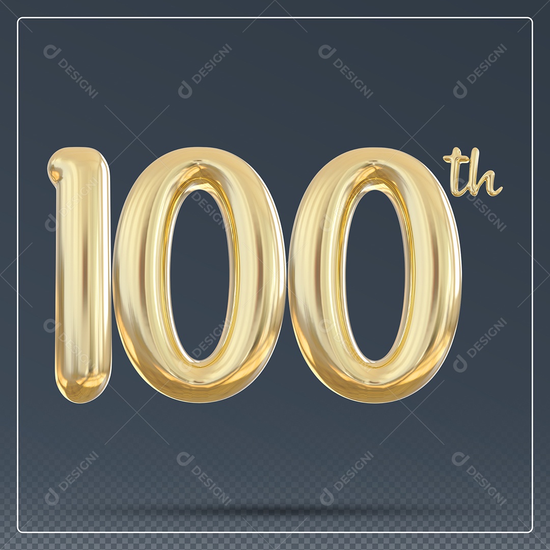 Elemento 3D Número 100 Th Dourado para Composição PSD