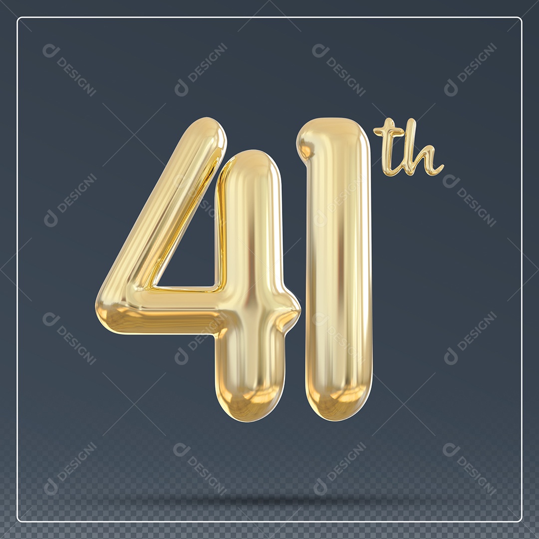 Elemento 3D Número 41 Th Dourado para Composição PSD