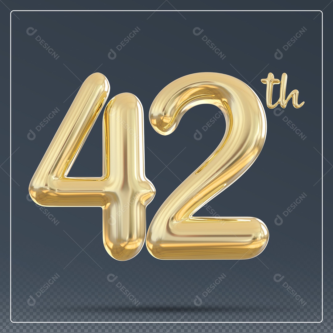 Elemento 3D Número 42 Th Dourado para Composição PSD
