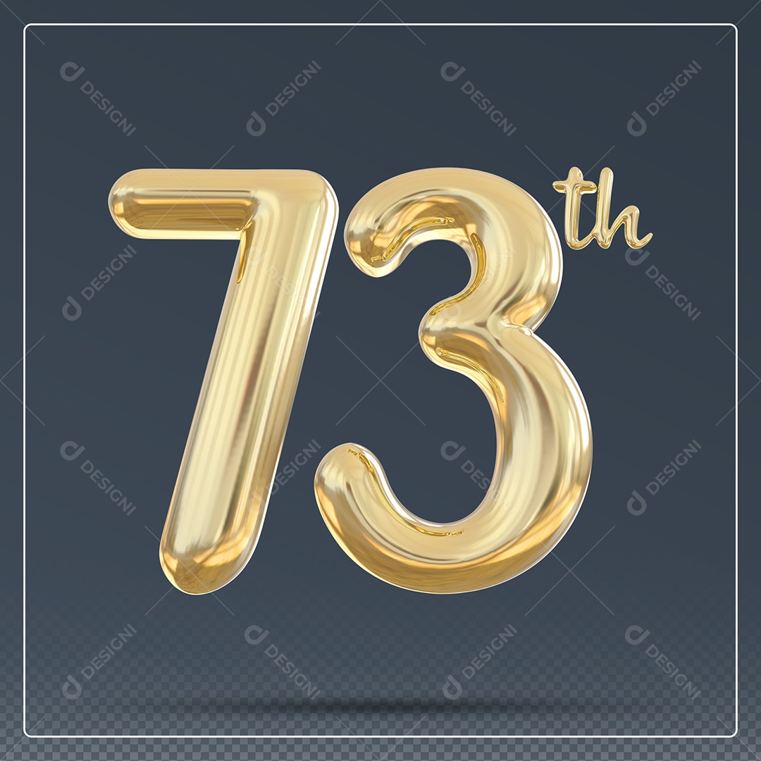 Elemento 3D Número 73 Th Dourado para Composição PSD