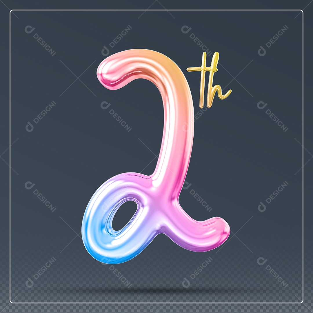 Elemento 3D Número 2 Th Colorido para Composição PSD