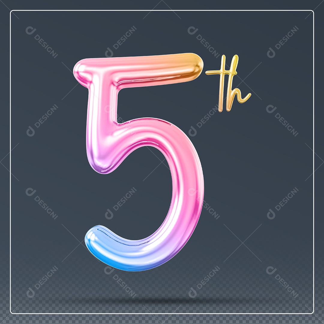 Elemento 3D Número 5 Th Colorido para Composição PSD
