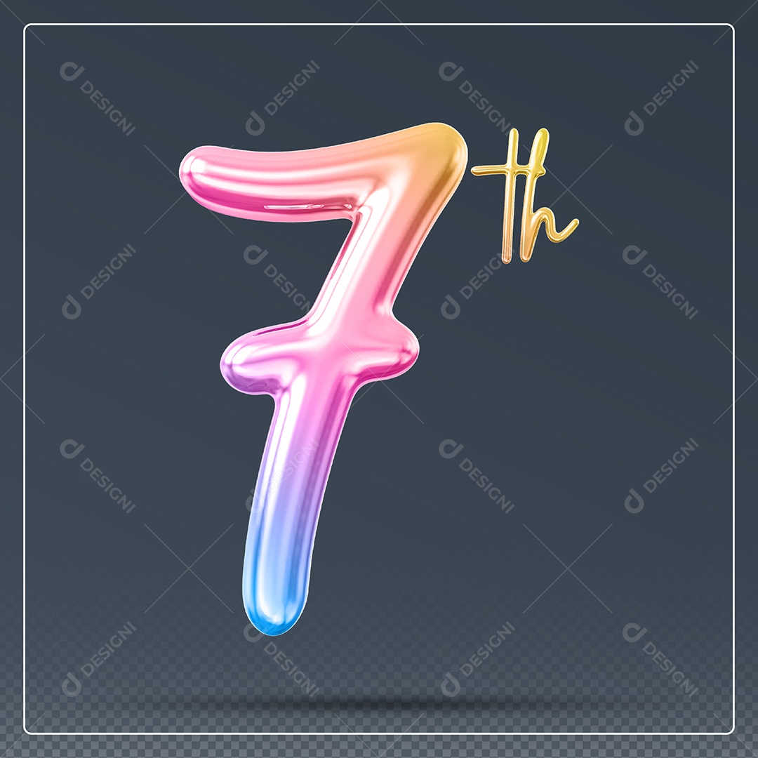 Elemento 3D Número 7 Th Colorido para Composição PSD