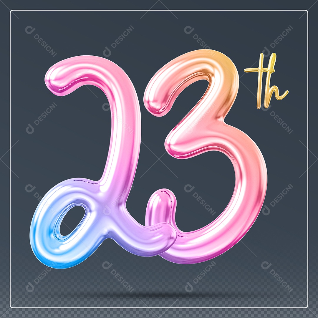 Elemento 3D Número 23 Th Colorido para Composição PSD