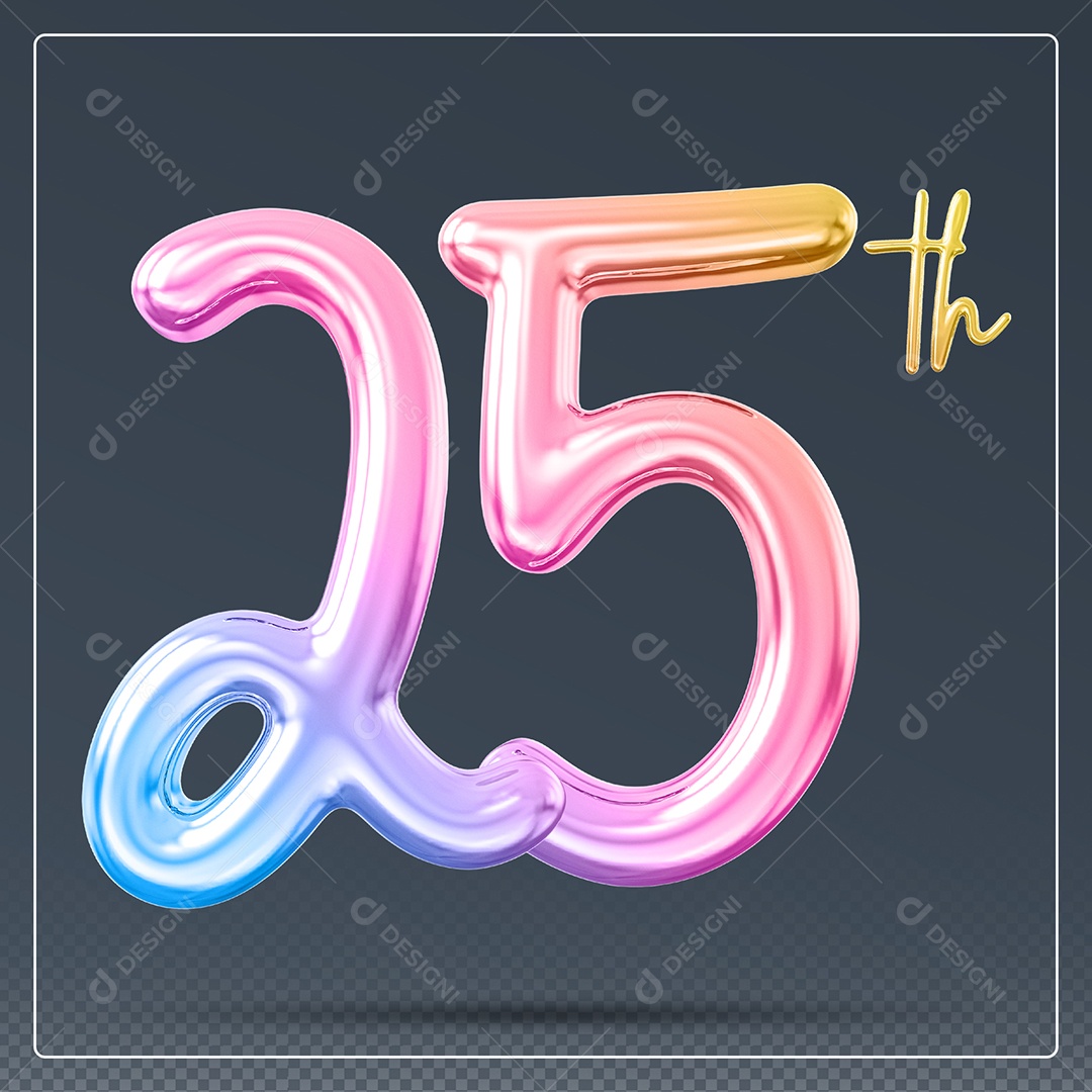 Elemento 3D Número 25 Th Colorido para Composição PSD