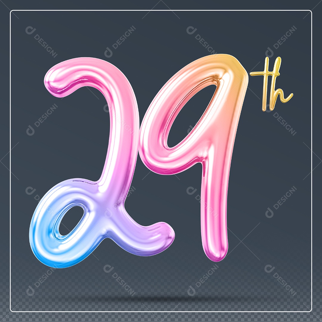 Elemento 3D Número 29 Th Colorido para Composição PSD