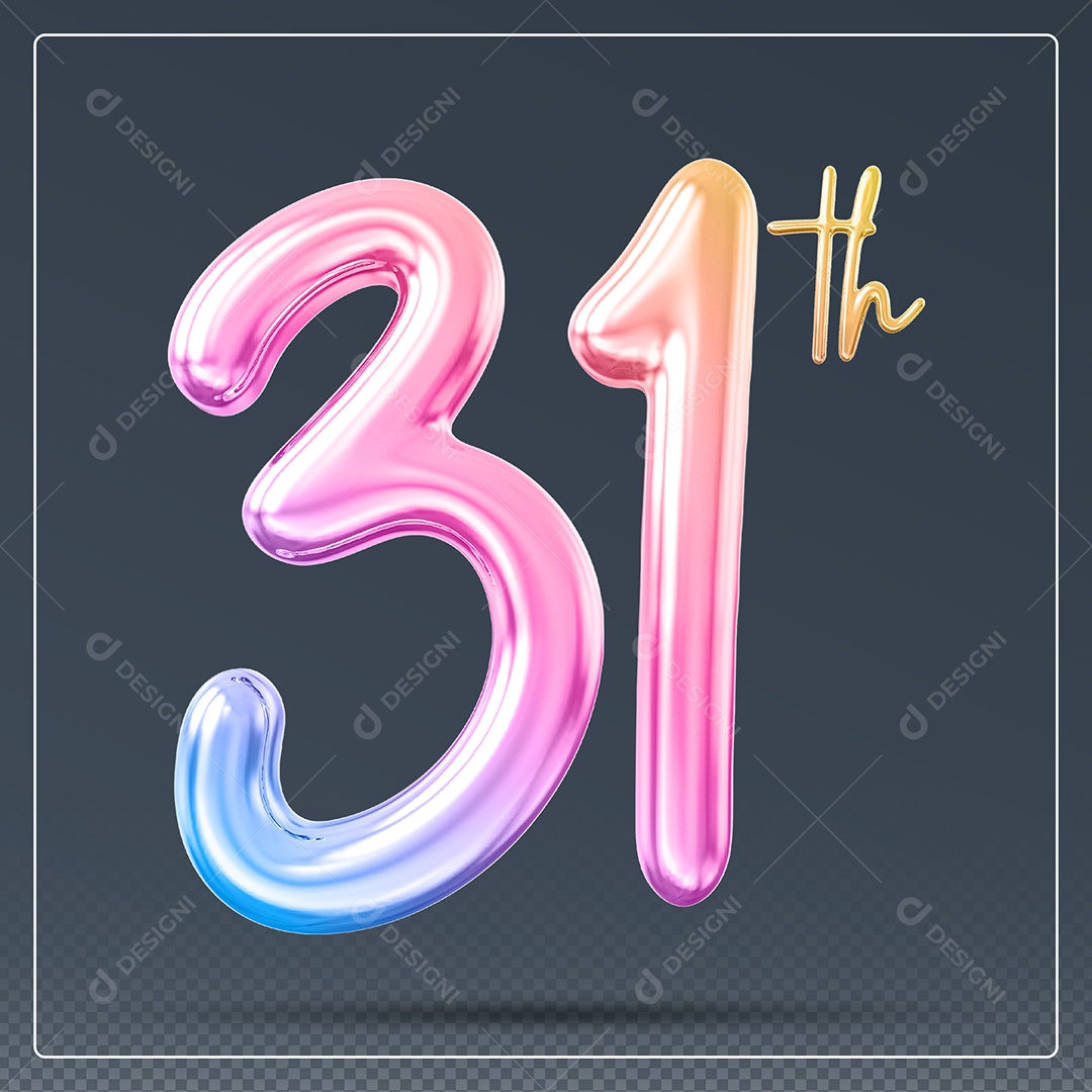 Elemento 3D Número 31 Th Colorido para Composição PSD