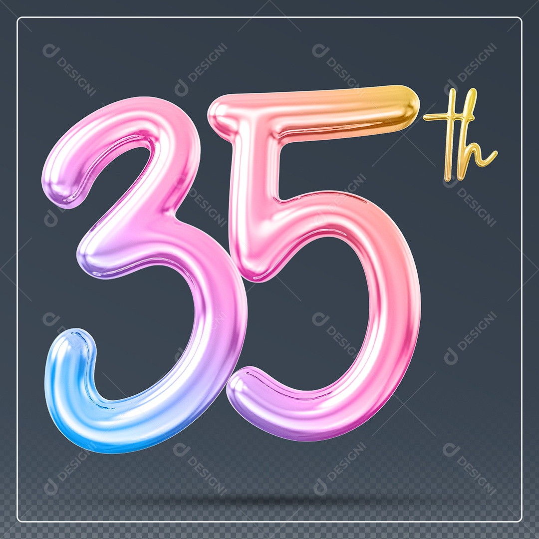 Elemento 3D Número 35 Th Colorido para Composição PSD