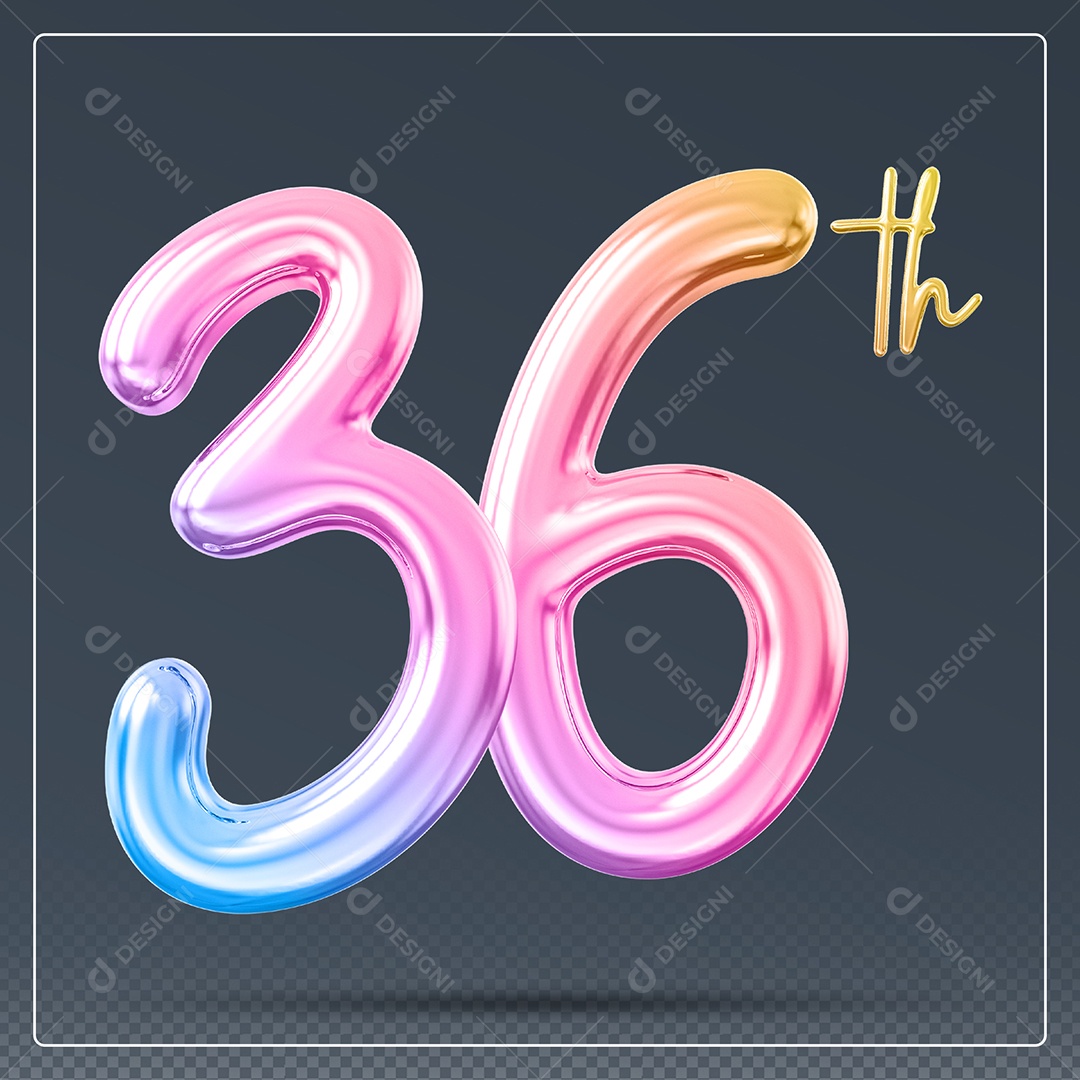 Elemento 3D Número 19 Th Colorido para Composição PSD