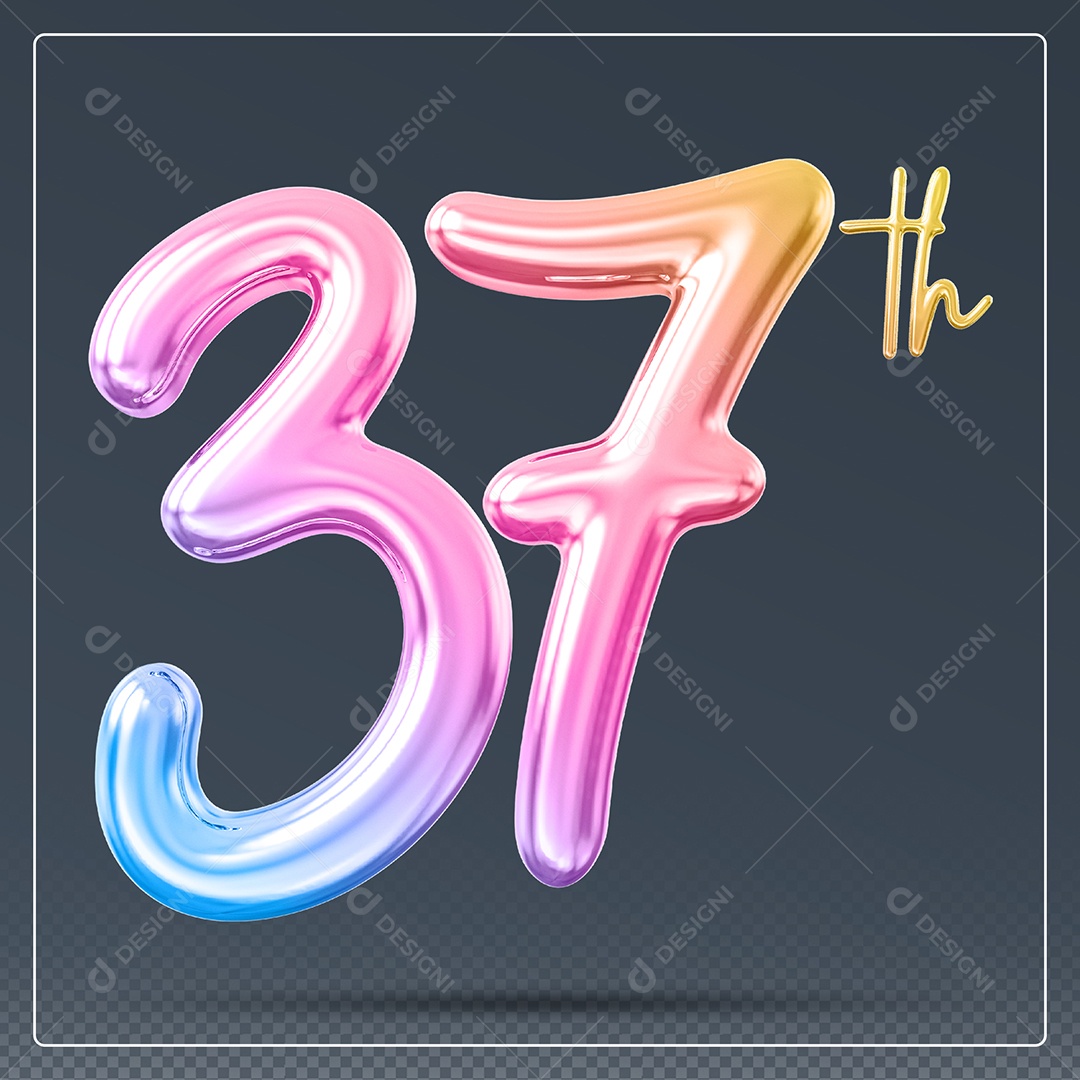 Elemento 3D Número 37 Th Colorido para Composição PSD