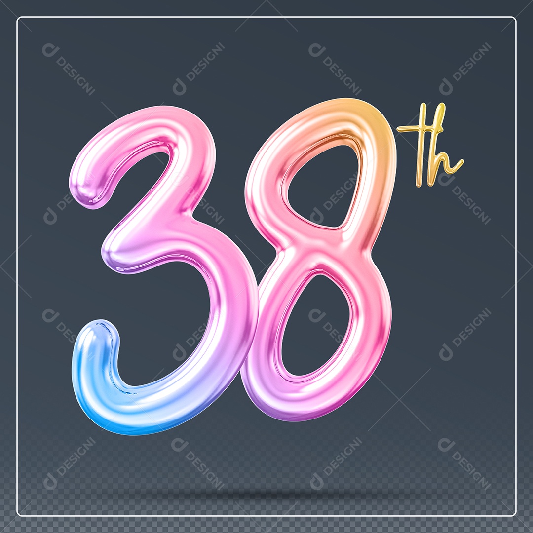Elemento 3D Número 38 Th Colorido para Composição PSD