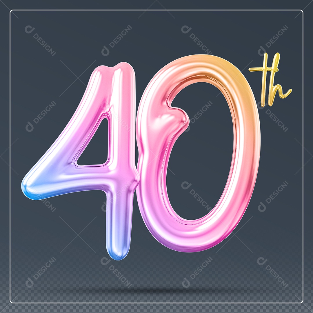 Elemento 3D Número 40 Th Colorido para Composição PSD