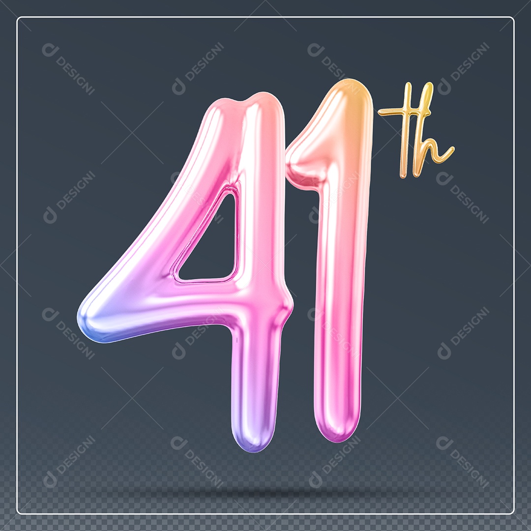 Elemento 3D Número 41 Th Colorido para Composição PSD