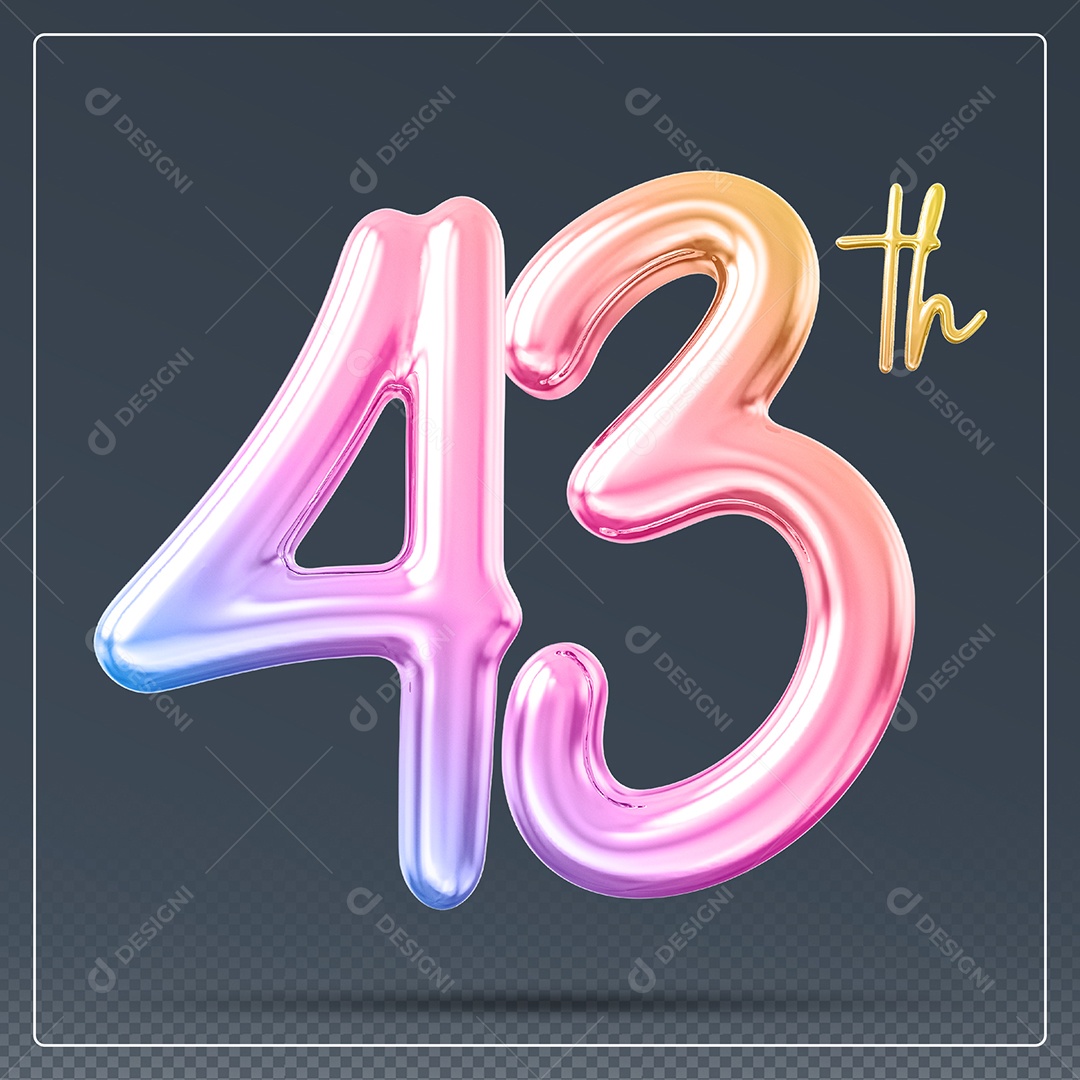 Elemento 3D Número 43 Th Colorido para Composição PSD