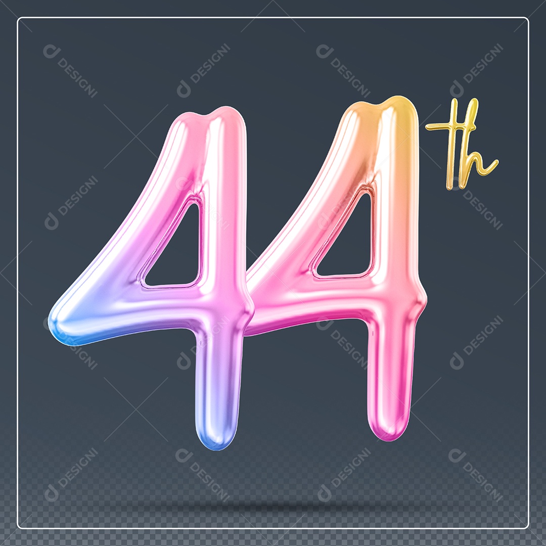 Elemento 3D Número 44 Th Colorido para Composição PSD