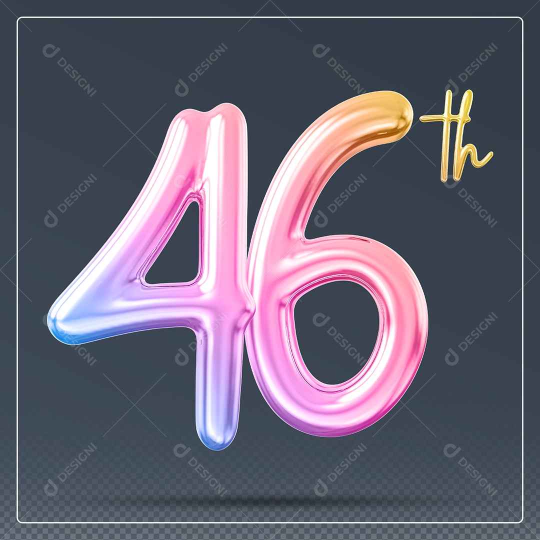 Elemento 3D Número 46 Th Colorido para Composição PSD