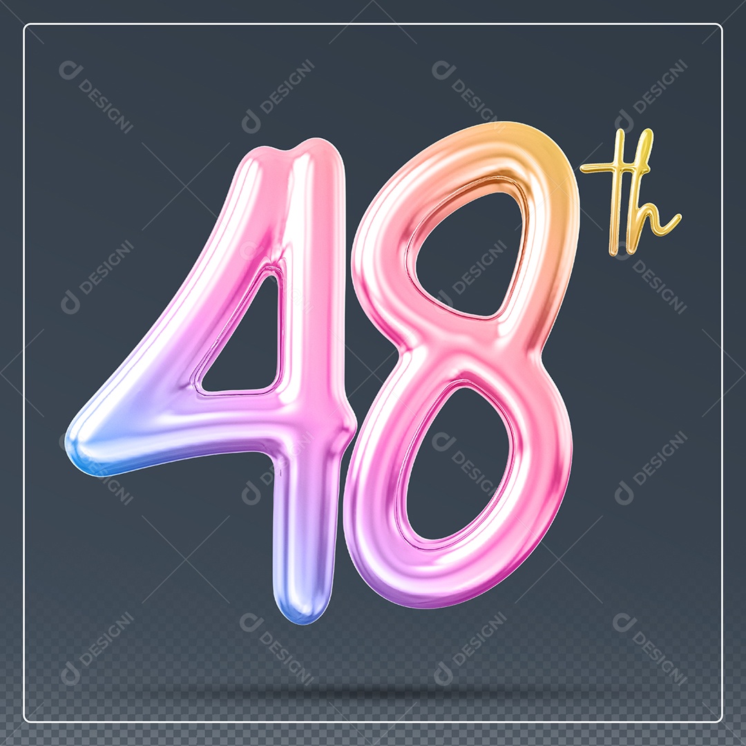 Elemento 3D Número 48 Th Colorido para Composição PSD