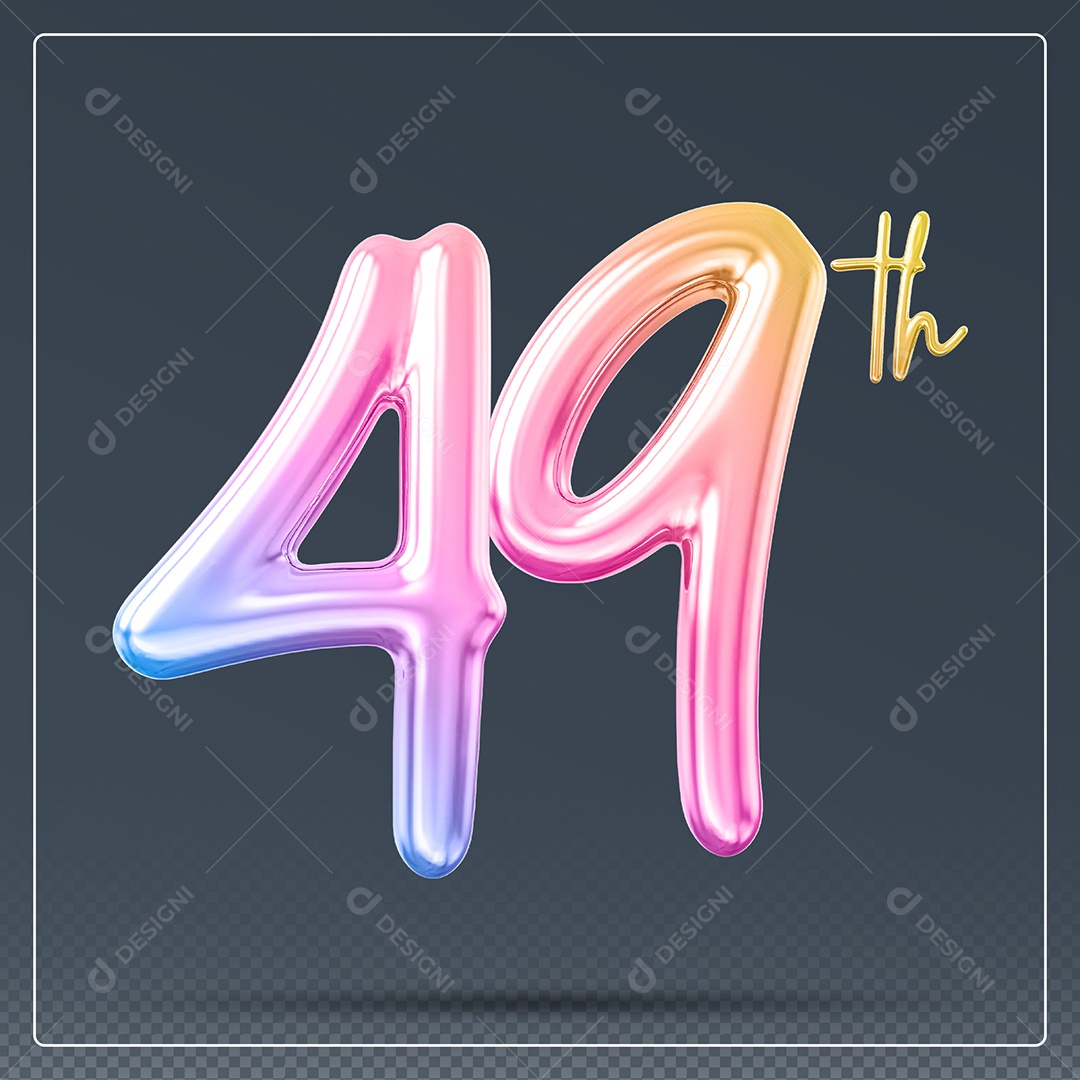 Elemento 3D Número 49 Th Colorido para Composição PSD