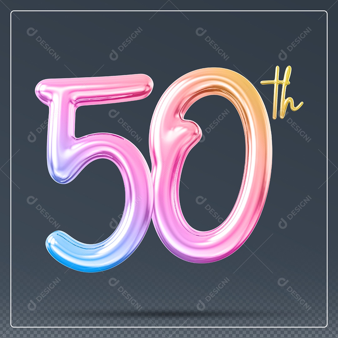 Elemento 3D Número 50 Th Colorido para Composição PSD