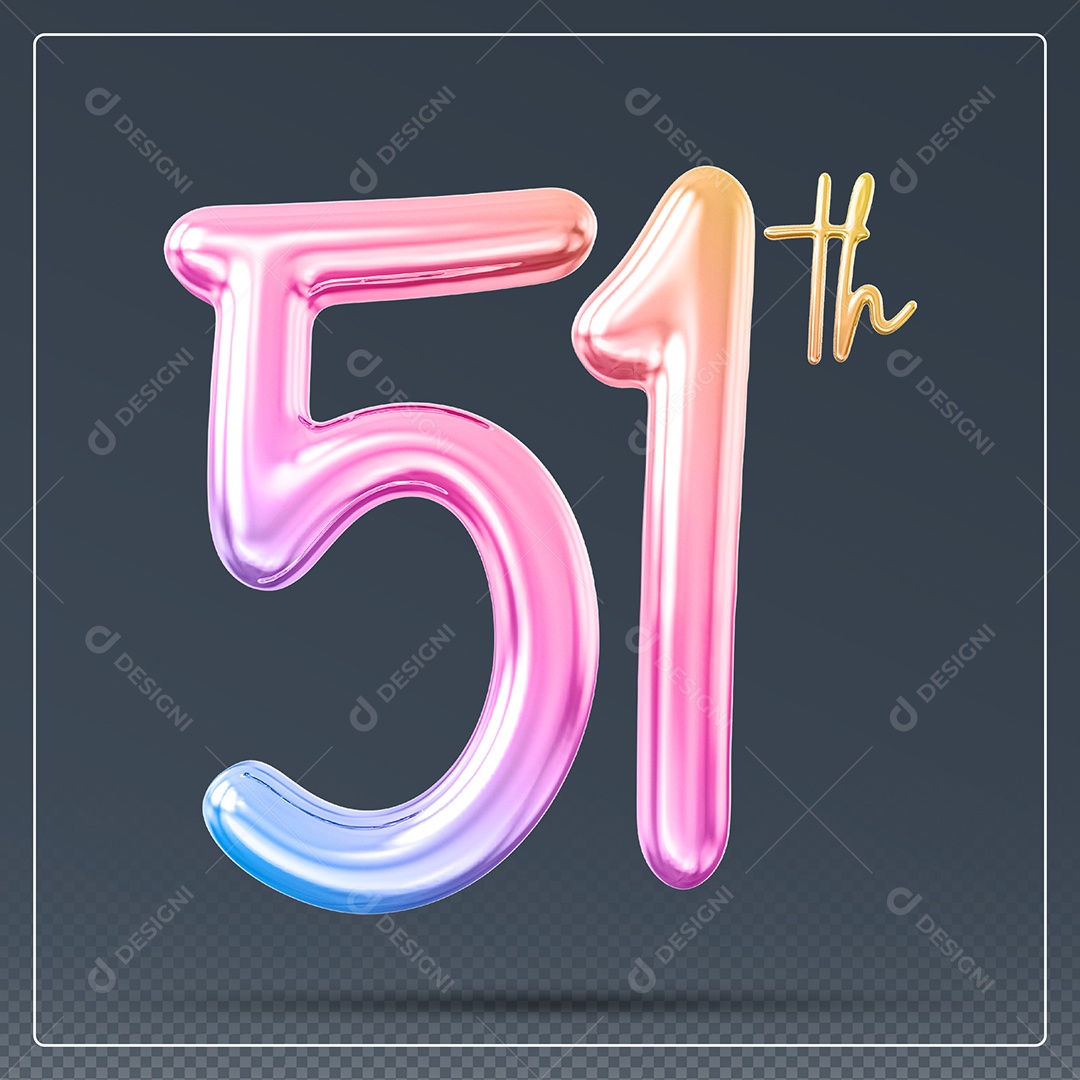 Elemento 3D Número 51 Th Colorido para Composição PSD