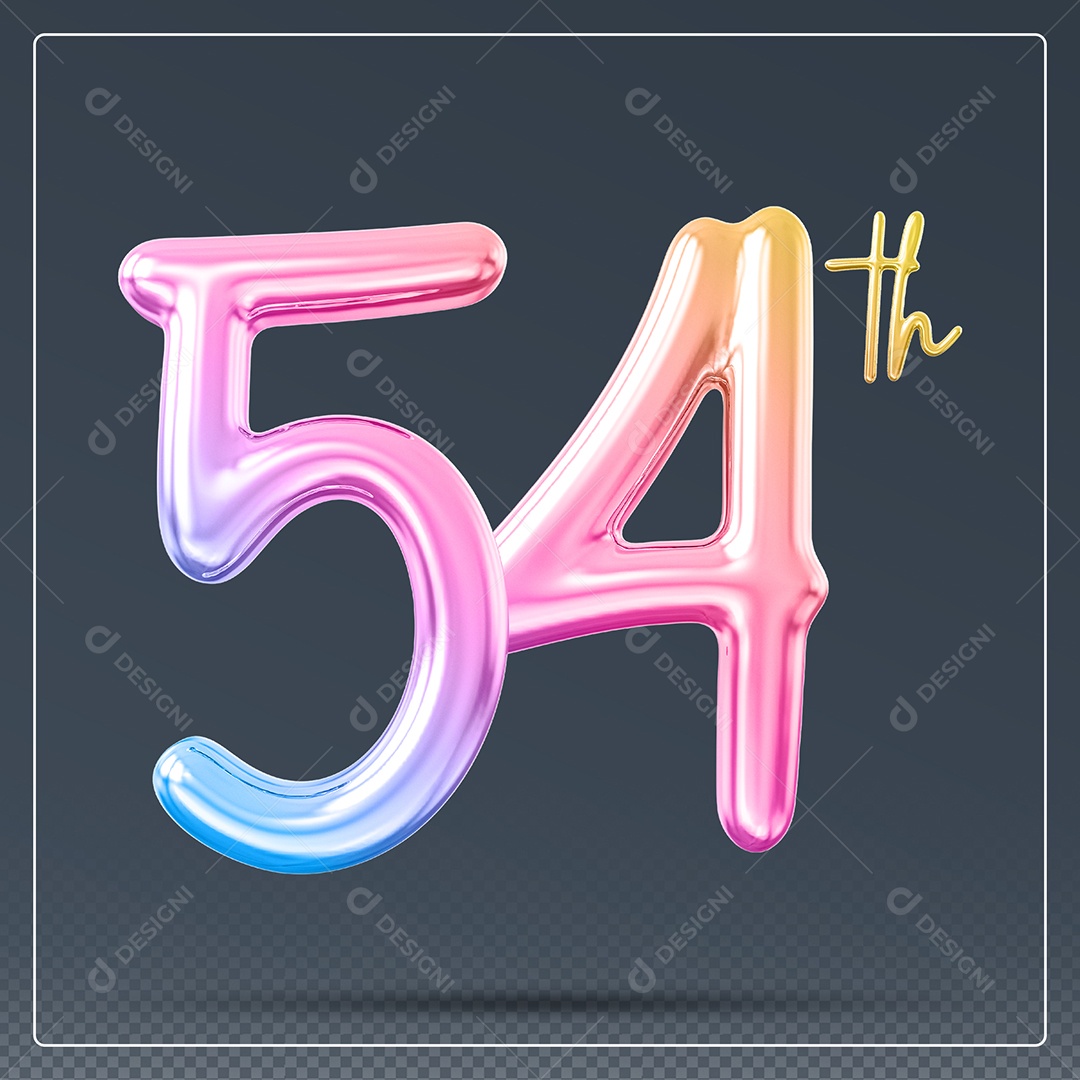Elemento 3D Número 54 Th Colorido para Composição PSD.zip.