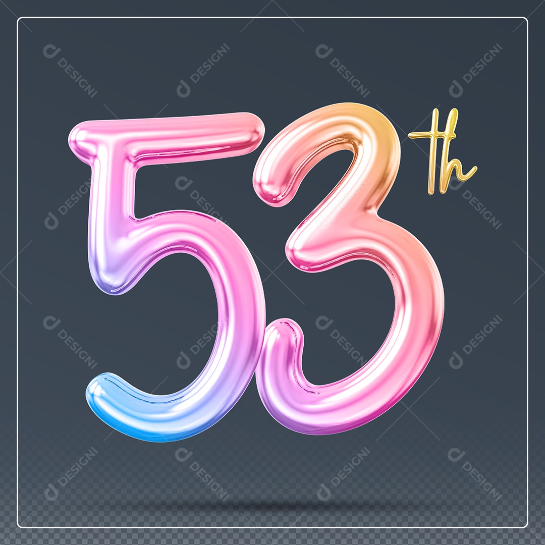 Elemento 3D Número 53 Th Colorido para Composição PSD