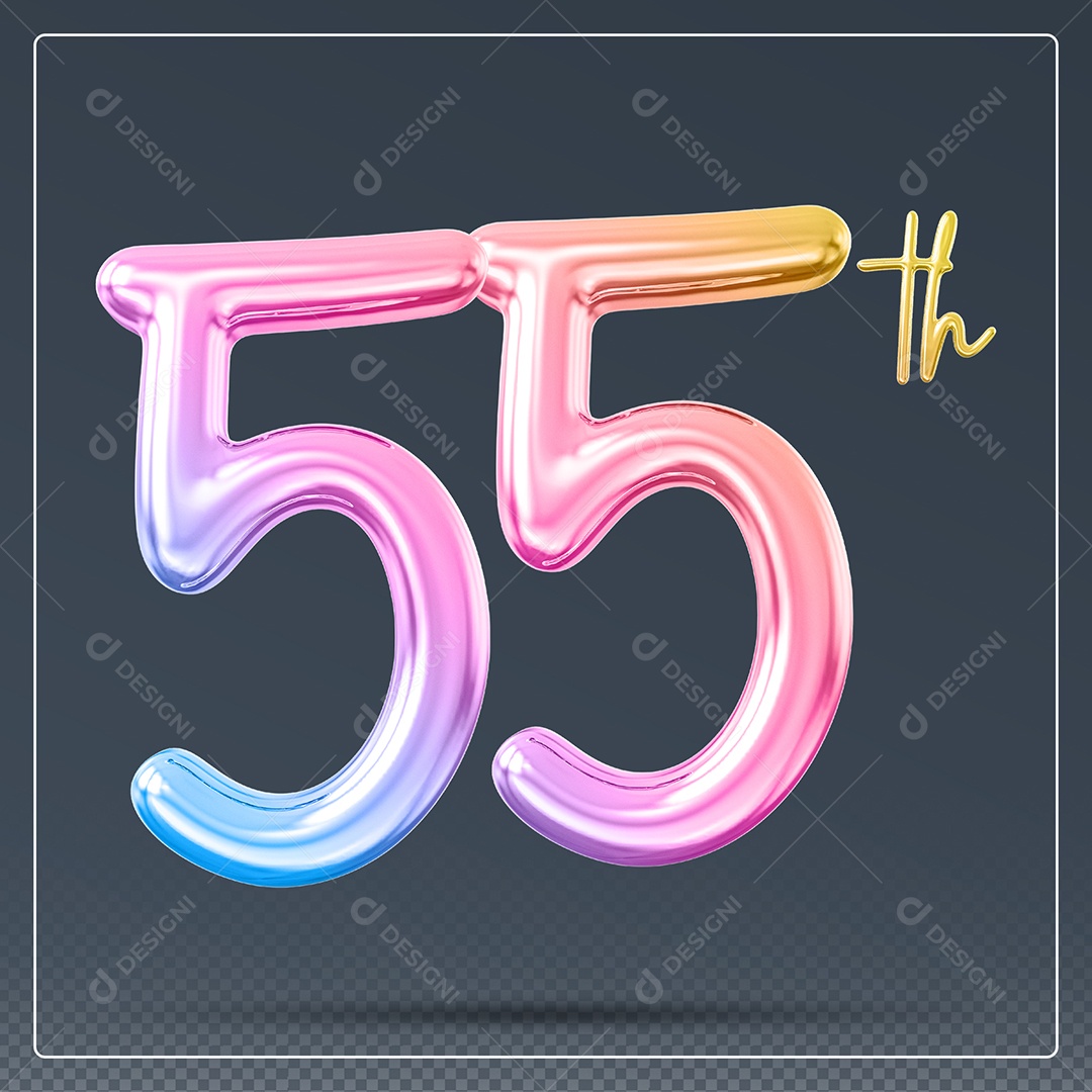 Elemento 3D Número 55 Th Colorido para Composição PSD