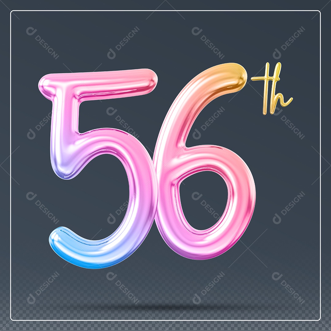 Elemento 3D Número 19 Th Colorido para Composição PSD