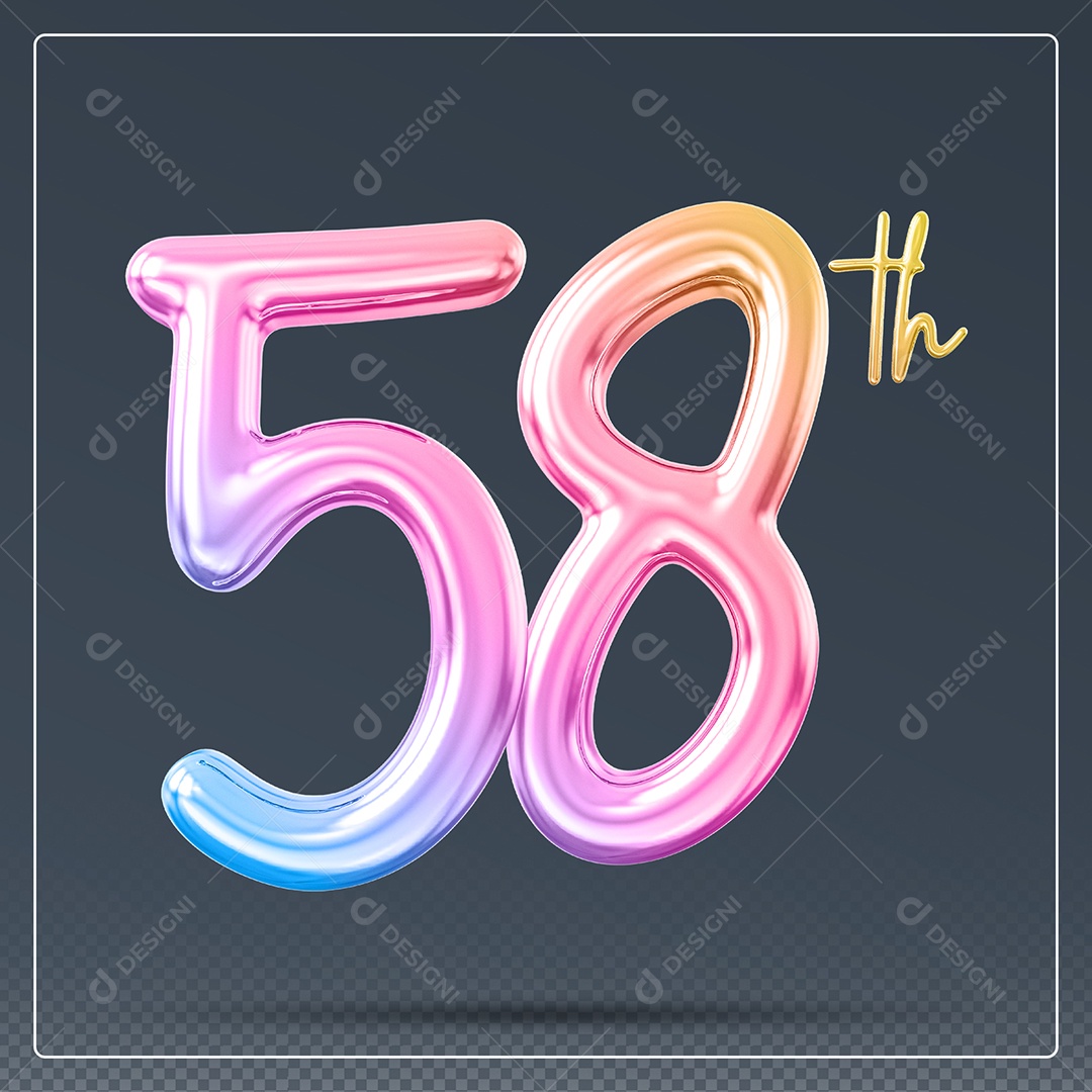 Elemento 3D Número 58 Th Colorido para Composição PSD