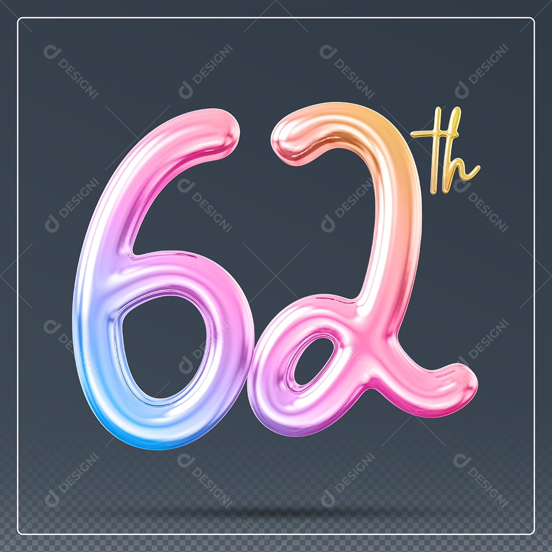 Elemento 3D Número 19 Th Colorido para Composição PSD