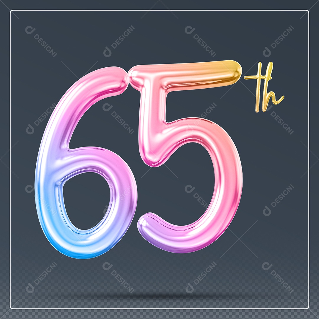 Elemento 3D Número 65 Th Colorido para Composição PSD