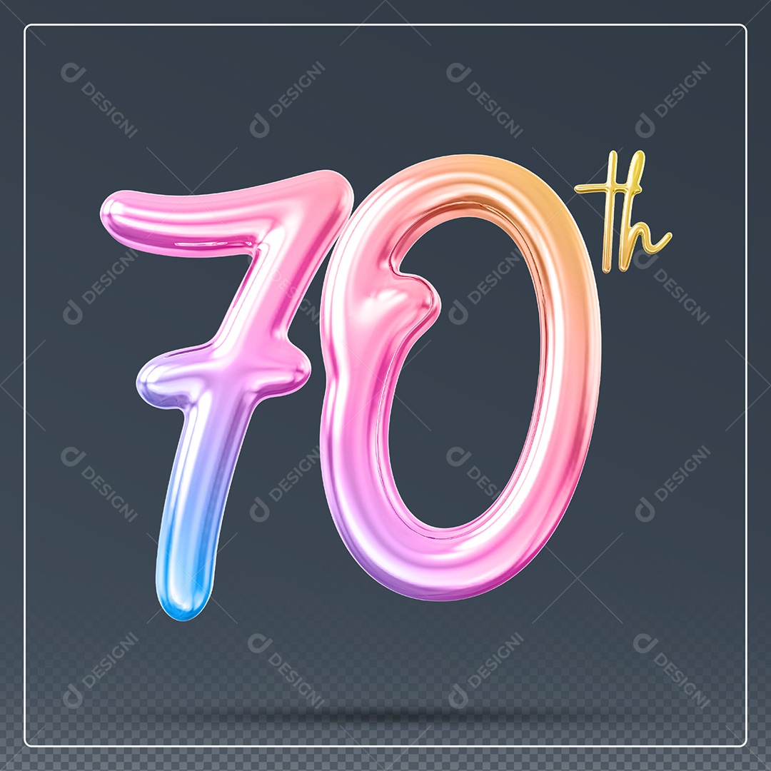 Elemento 3D Número 70 Th Colorido para Composição PSD