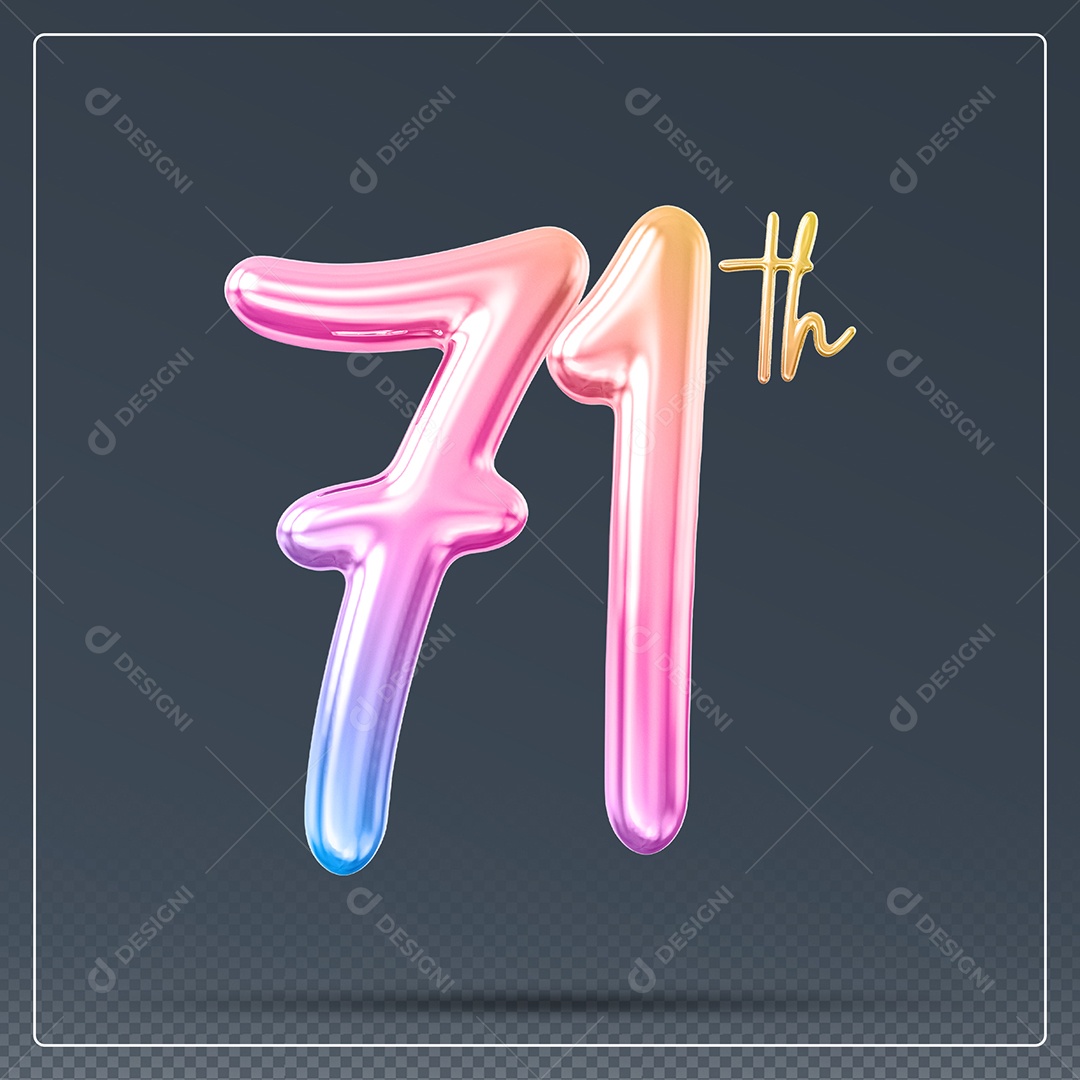Elemento 3D Número 71 Th Colorido para Composição PSD