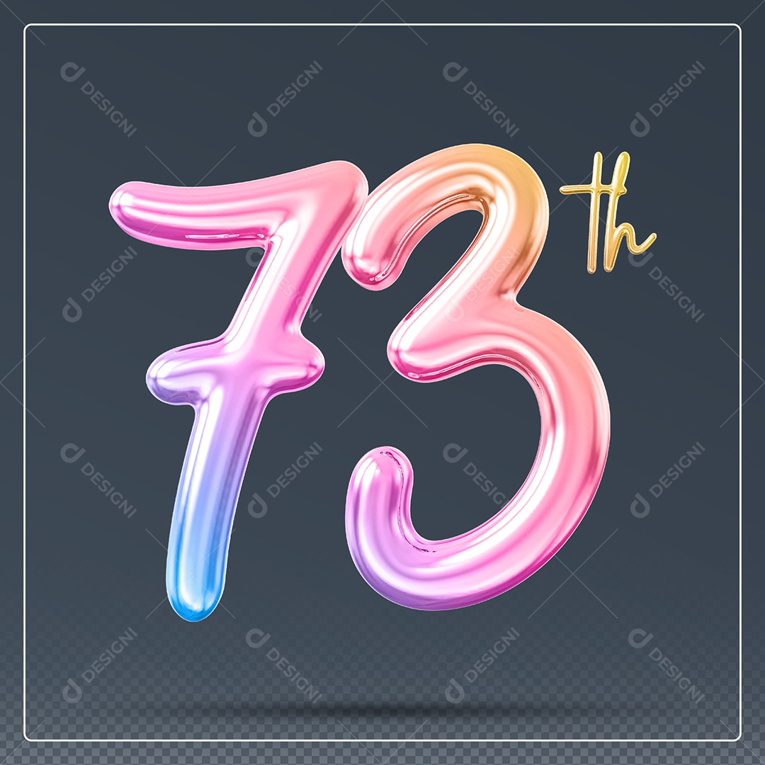 Elemento 3D Número 73 Th Colorido para Composição PSD