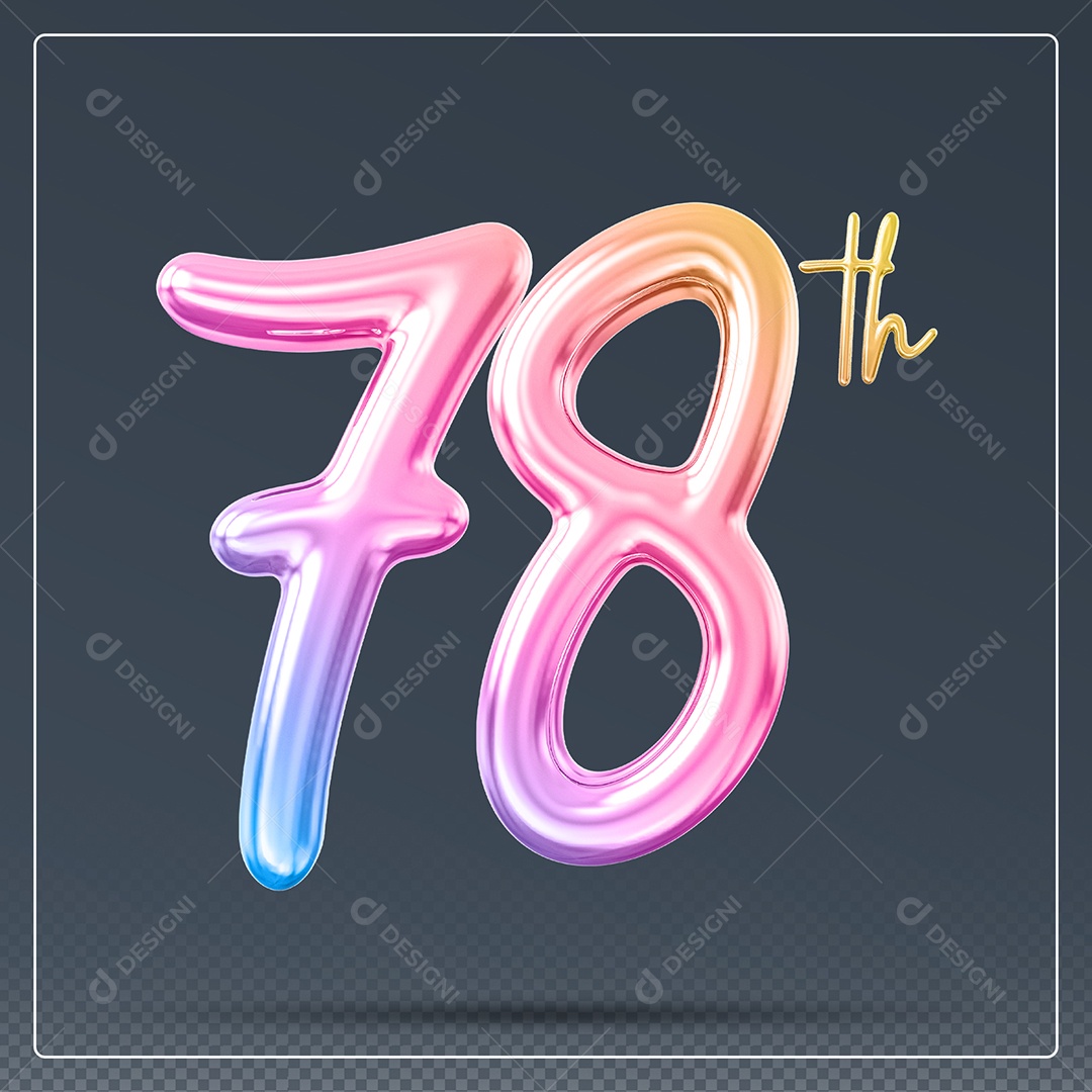 Elemento 3D Número 78 Th Colorido para Composição PSD