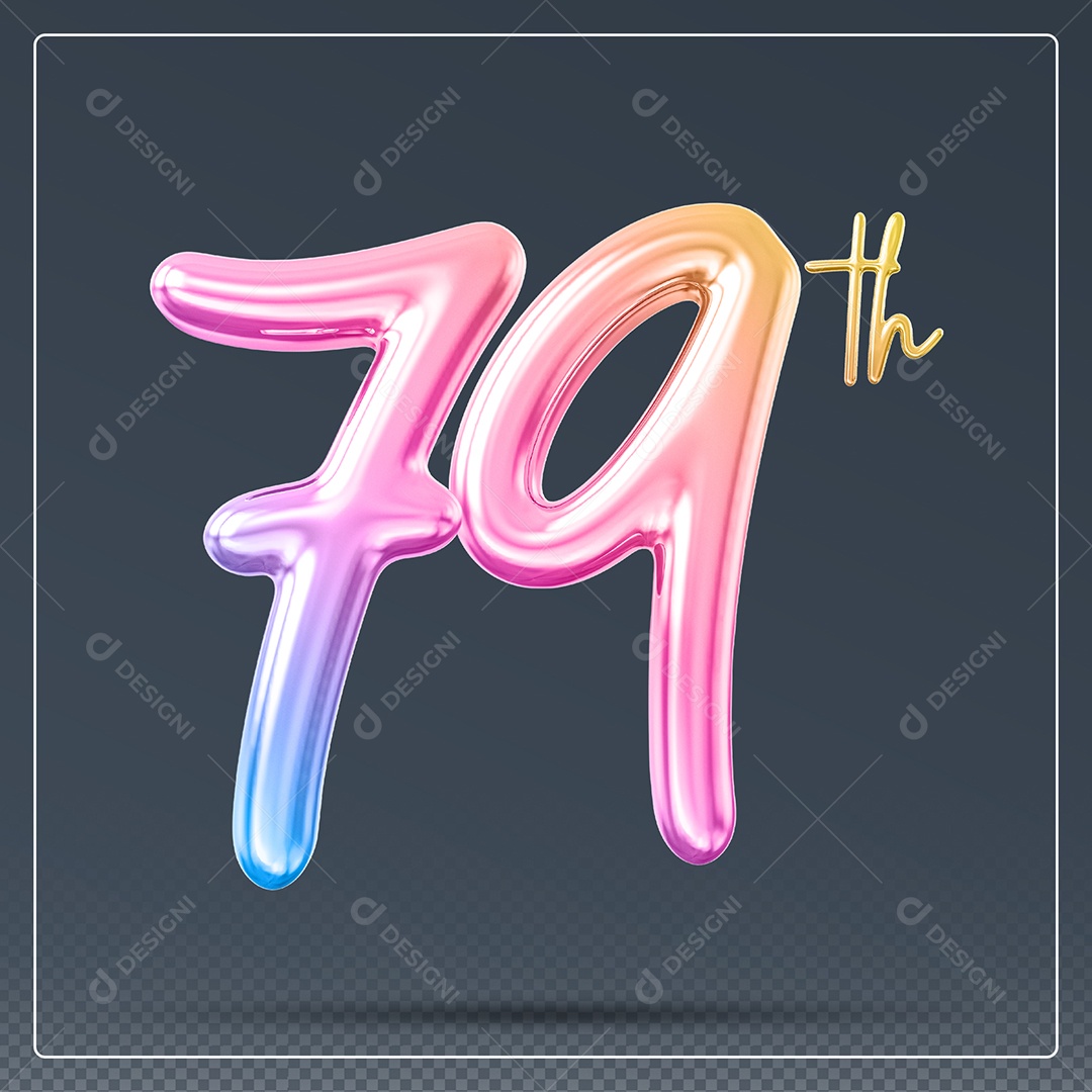 Elemento 3D Número 19 Th Colorido para Composição PSD