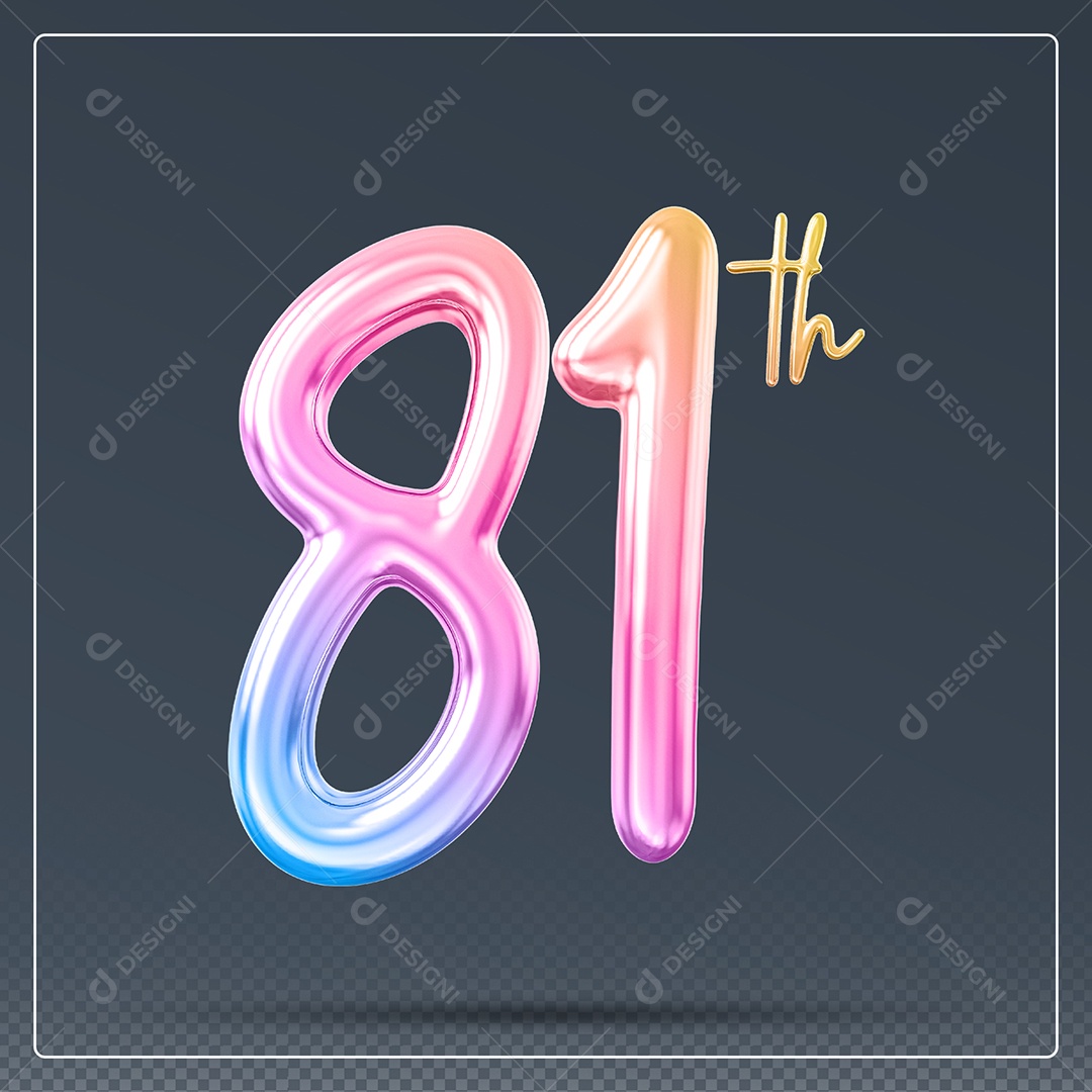 Elemento 3D Número 81 Th Colorido para Composição PSD