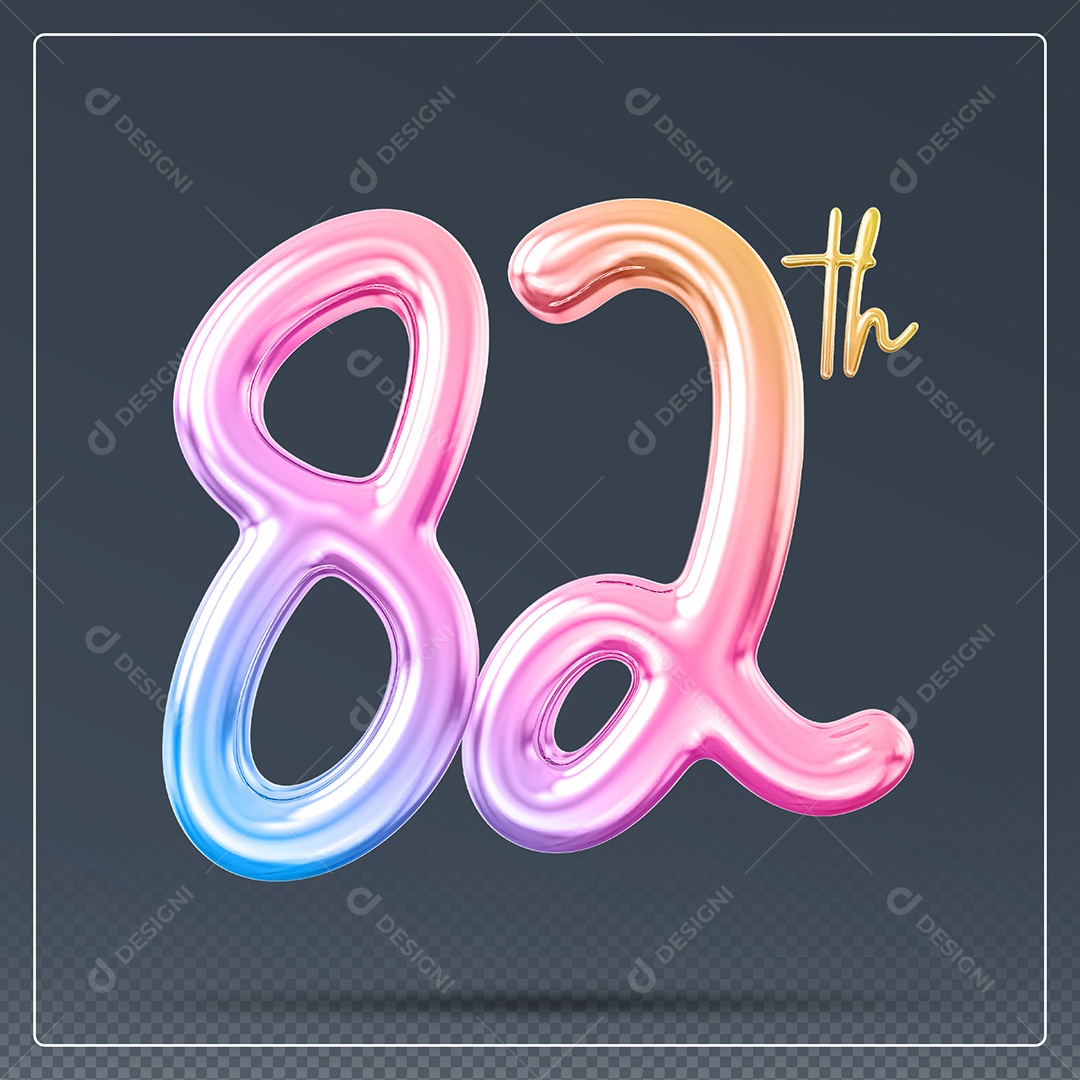 Elemento 3D Número 82 Th Colorido para Composição PSD