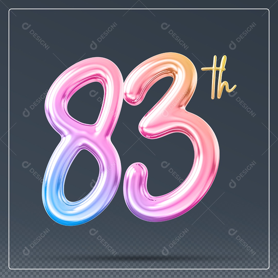 Elemento 3D Número 83 Th Colorido para Composição PSD