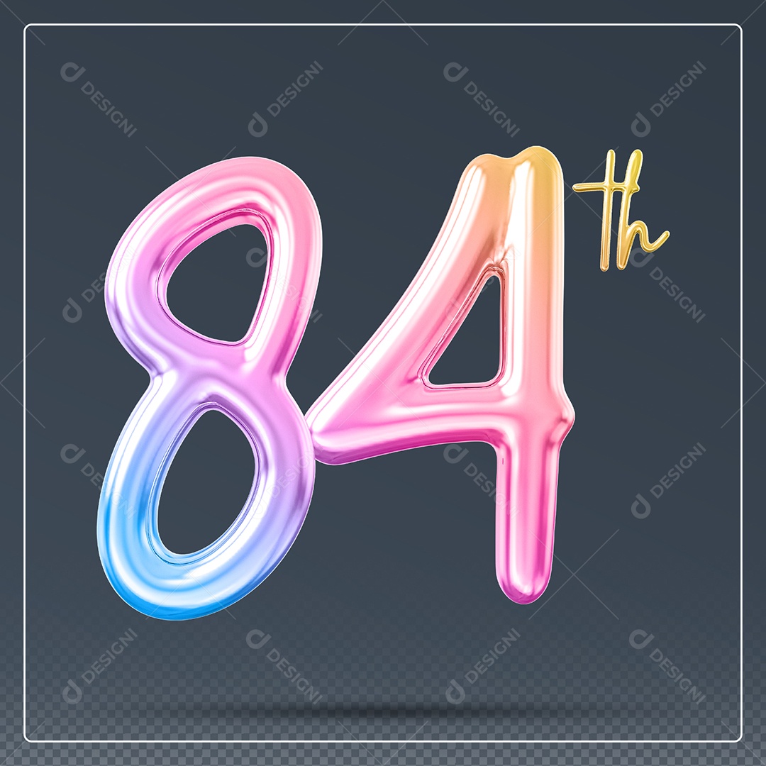 Elemento 3D Número 84 Th Colorido para Composição PSD