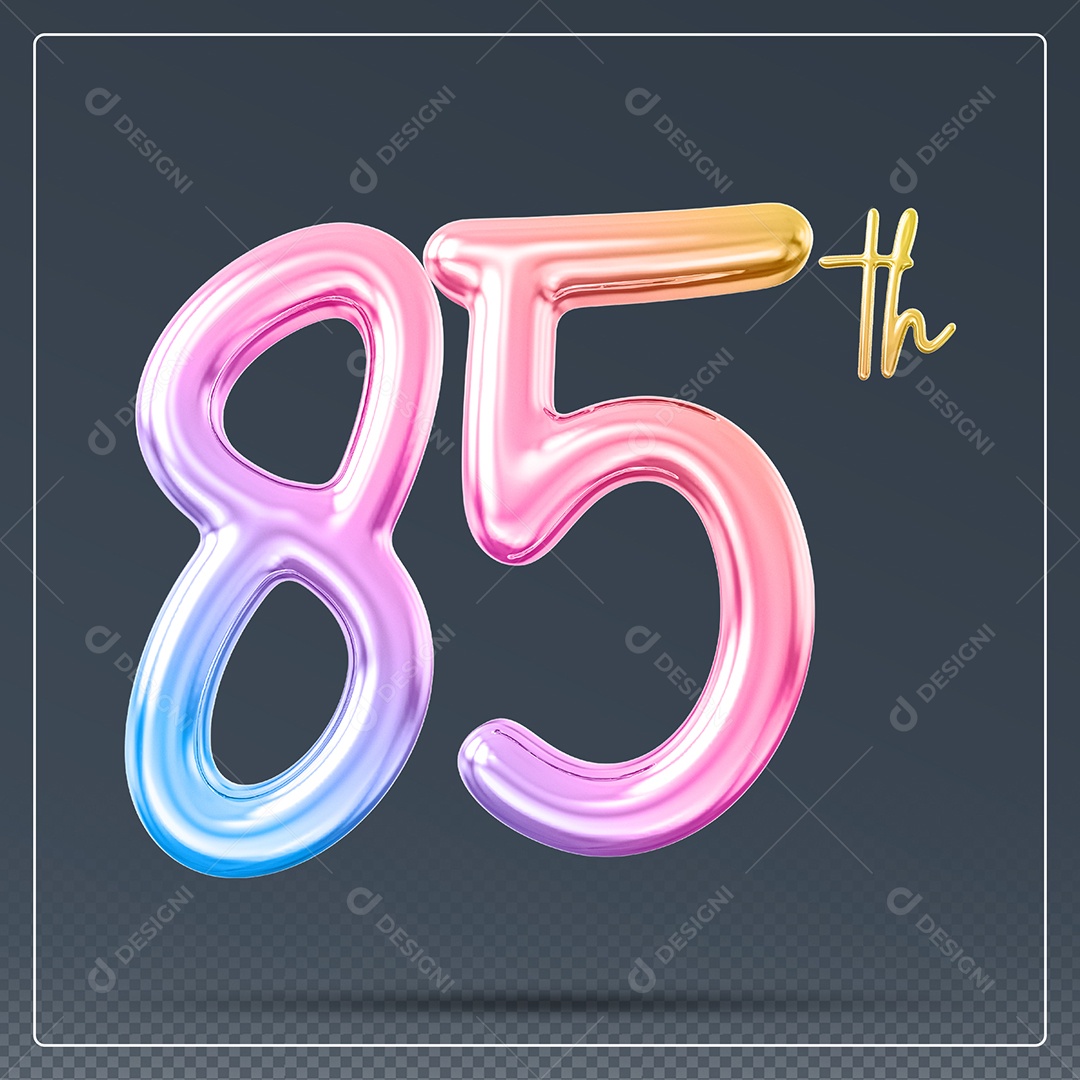 Elemento 3D Número 19 Th Colorido para Composição PSD