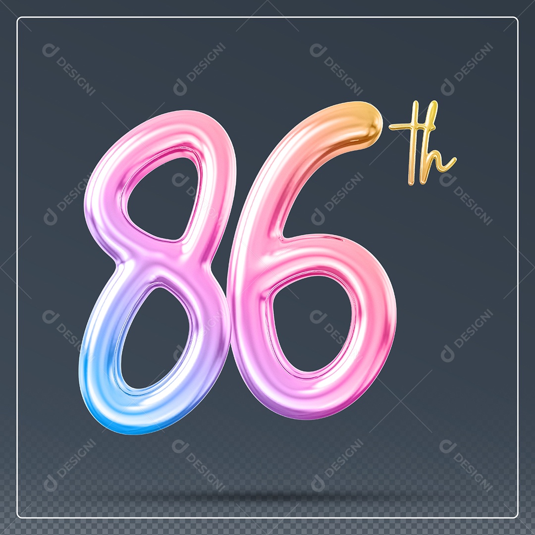 Elemento 3D Número 19 Th Colorido para Composição PSD