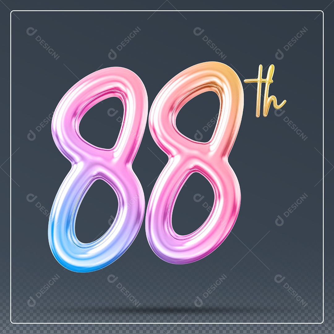 Elemento 3D Número 88 Th Colorido para Composição PSD