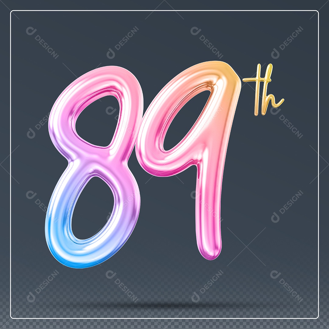 Elemento 3D Número 89 Th Colorido para Composição PSD