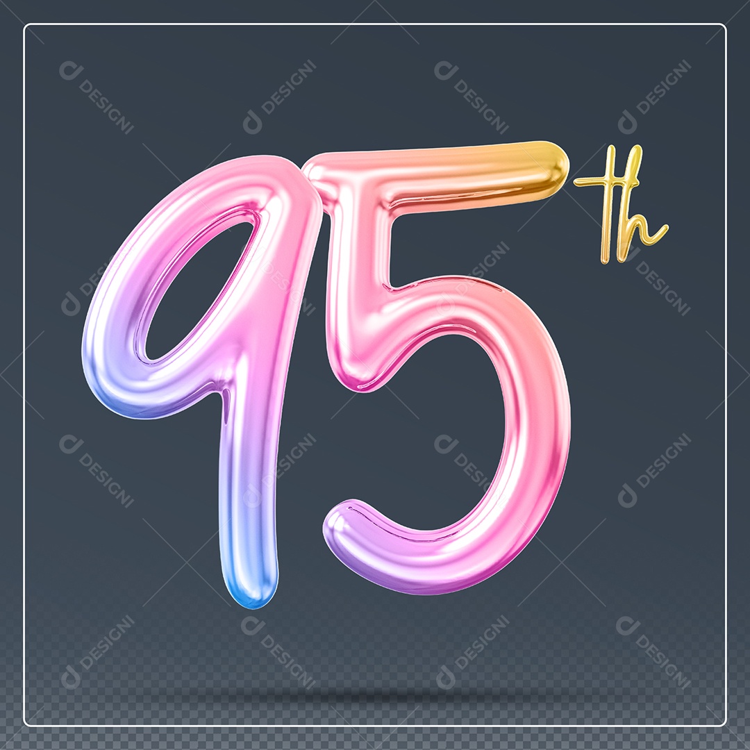 Elemento 3D Número 95 Th Colorido para Composição PSD