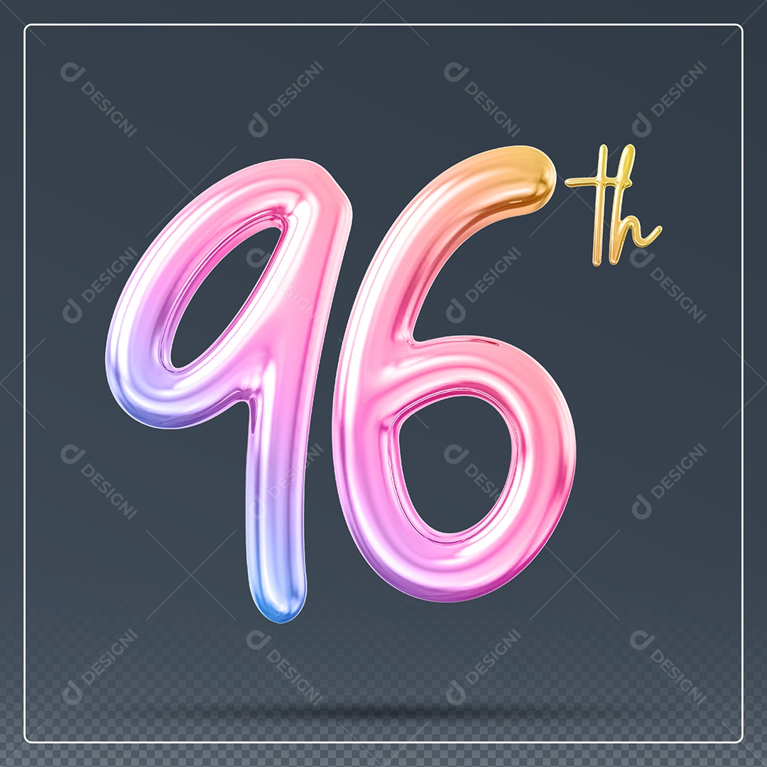 Elemento 3D Número 96 Th Colorido para Composição PSD