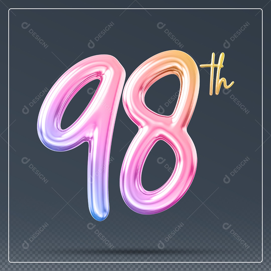 Elemento 3D Número 98 Th Colorido para Composição PSD
